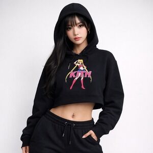 Kith x SailorMoon Black Graphic Cropped Hoodie Womens M